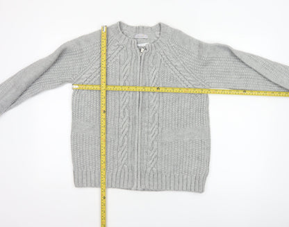 Marks & Spencer Women Grey UK 14 Cable Knit Full Zip Cardigan