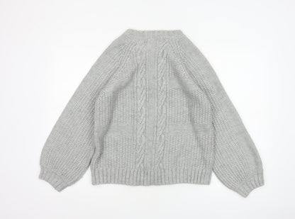 Marks & Spencer Women Grey UK 14 Cable Knit Full Zip Cardigan