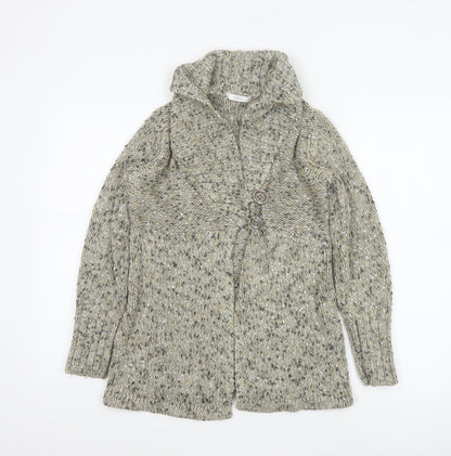 Marks & Spencer Women Beige Chunky Knit High Neck Cardigan UK 10