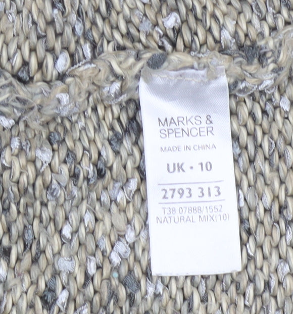Marks & Spencer Women Beige Chunky Knit High Neck Cardigan UK 10