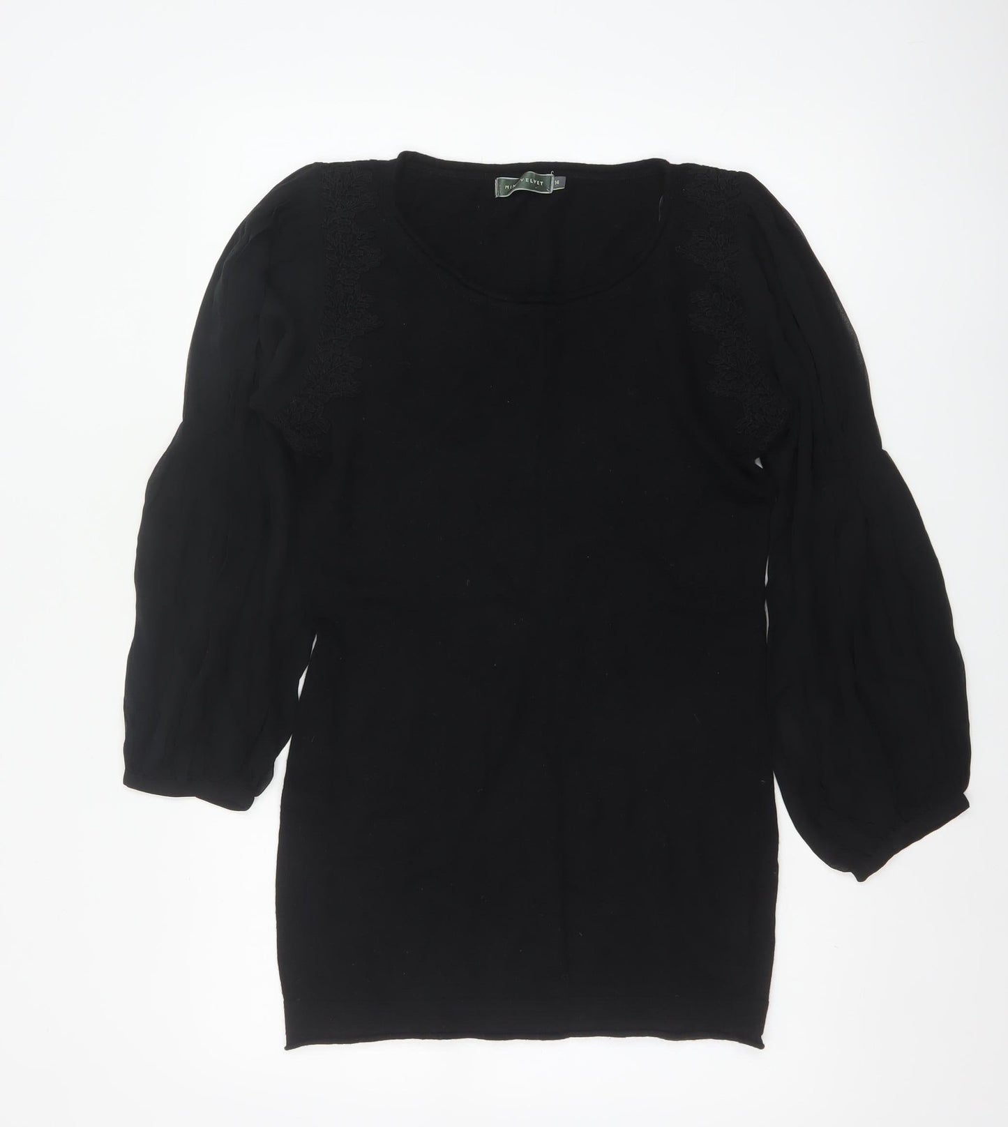 Mint Velvet Women Black UK 14 Embroidered Silk Sleeve Knit Tunic Jumper
