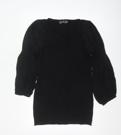 Mint Velvet Women Black UK 14 Embroidered Silk Sleeve Knit Tunic Jumper