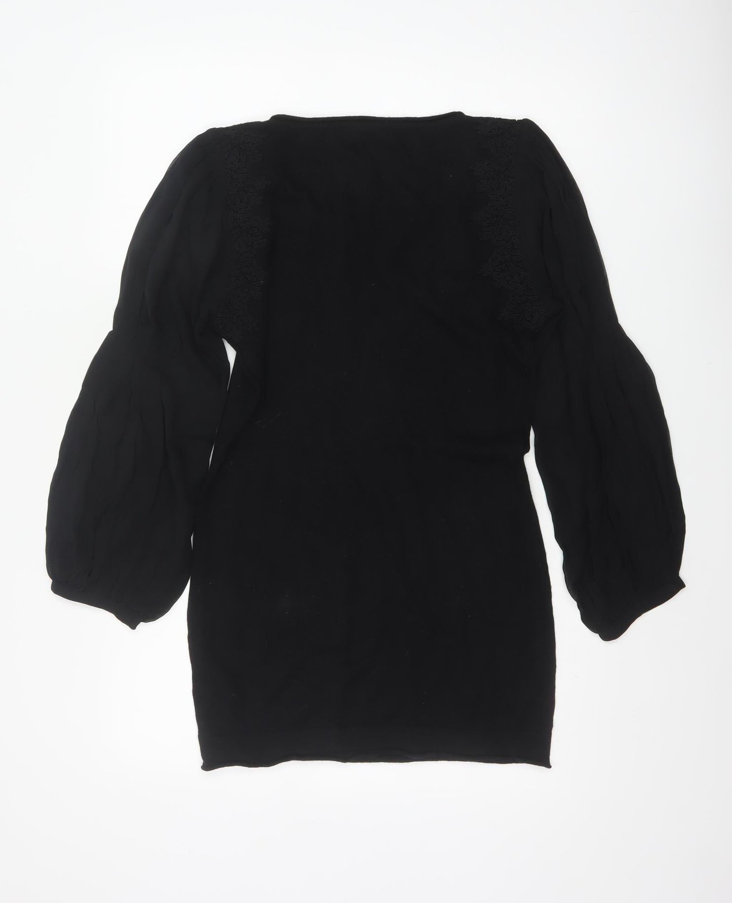 Mint Velvet Women Black UK 14 Embroidered Silk Sleeve Knit Tunic Jumper