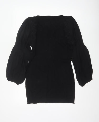 Mint Velvet Women Black UK 14 Embroidered Silk Sleeve Knit Tunic Jumper