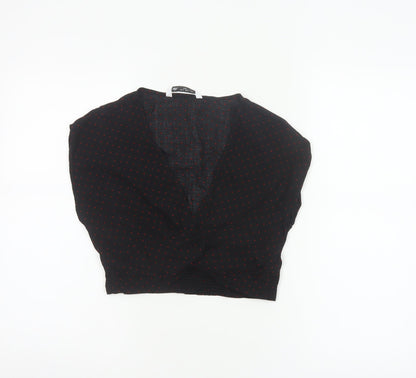 Zara Women Black Red Polka Dot Cropped V-Neck Blouse Size S
