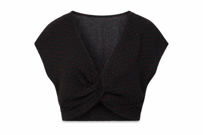 Zara Women Black Red Polka Dot Cropped V-Neck Blouse Size S