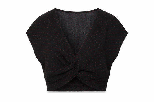 Zara Women Black Red Polka Dot Cropped V-Neck Blouse Size S