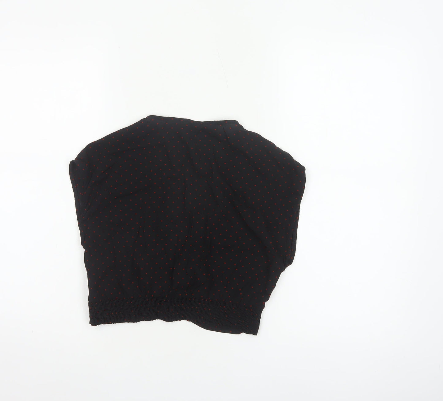 Zara Women Black Red Polka Dot Cropped V-Neck Blouse Size S