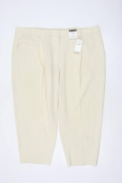 Marks & Spencer Women Ivory UK 24 Short Tapered Ankle Grazer Trousers