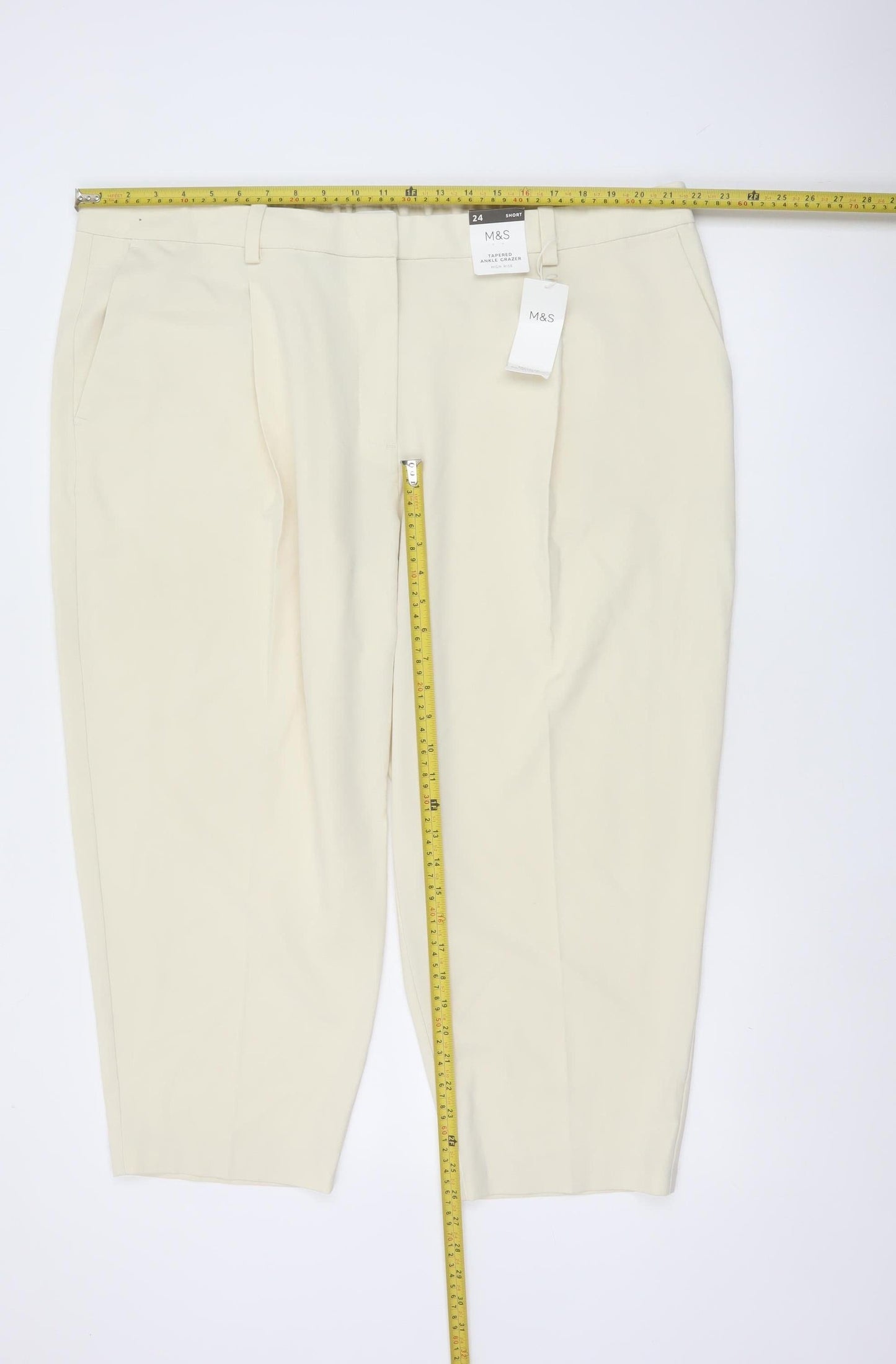 Marks & Spencer Women Ivory UK 24 Short Tapered Ankle Grazer Trousers
