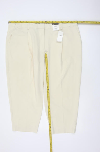 Marks & Spencer Women Ivory UK 24 Short Tapered Ankle Grazer Trousers