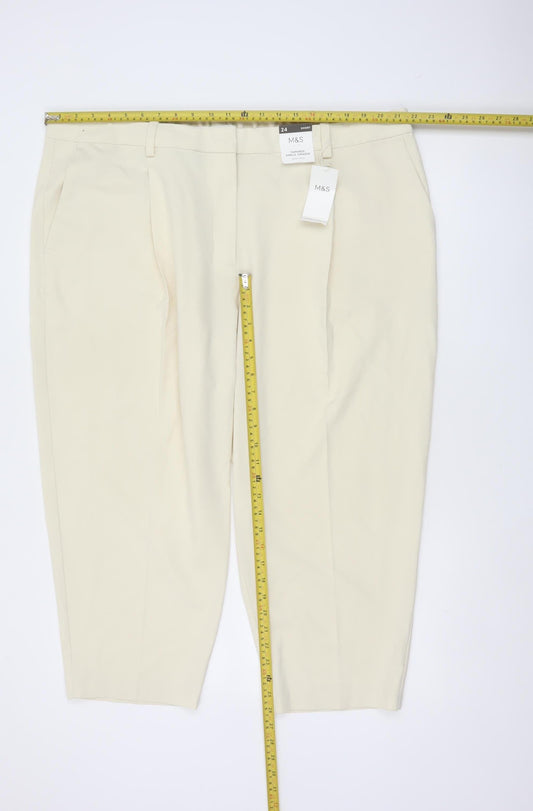 Marks & Spencer Women Ivory UK 24 Short Tapered Ankle Grazer Trousers