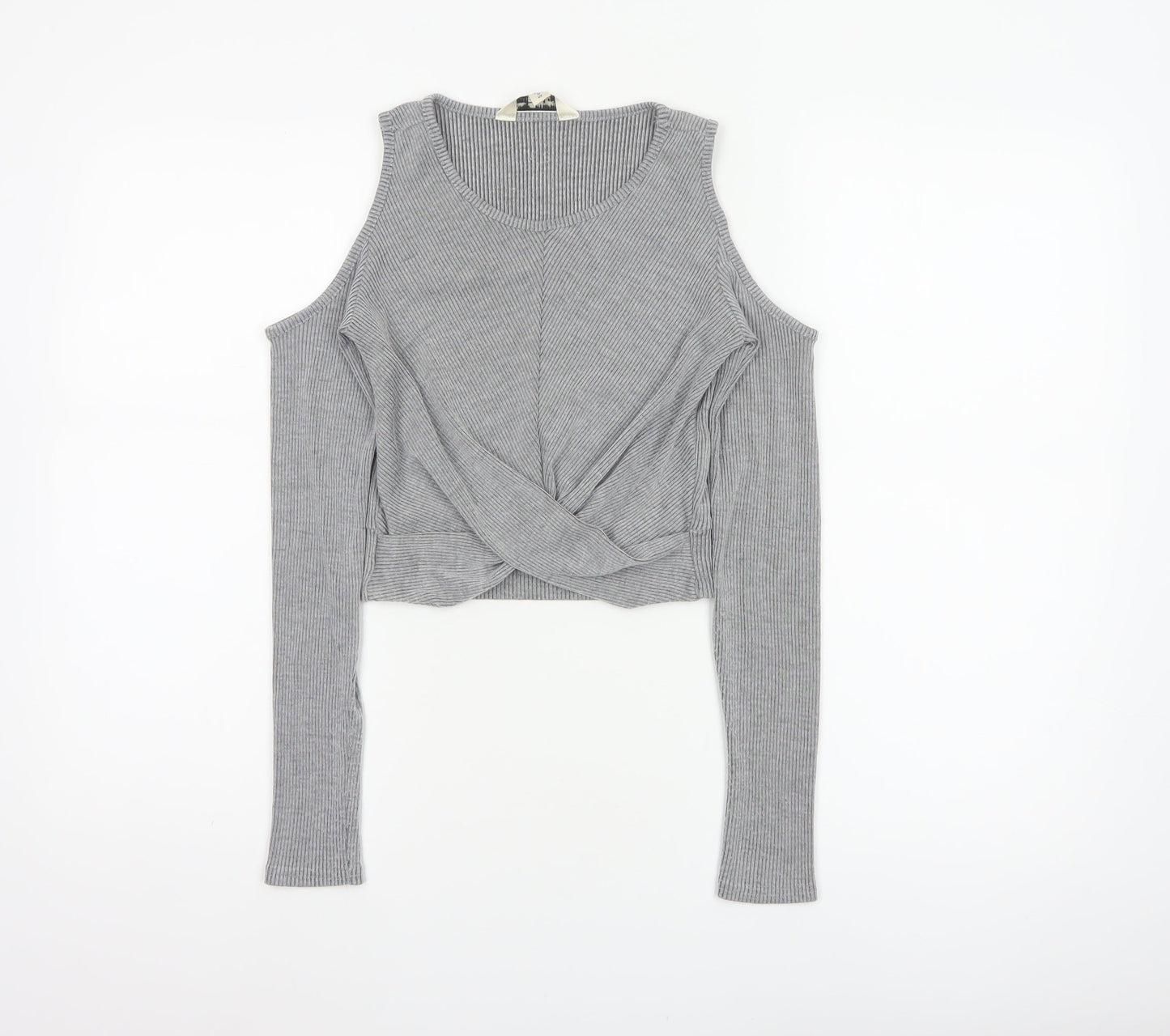 Miss Selfridge Women Grey UK 6 Cropped Cold Shoulder Ribbed Top