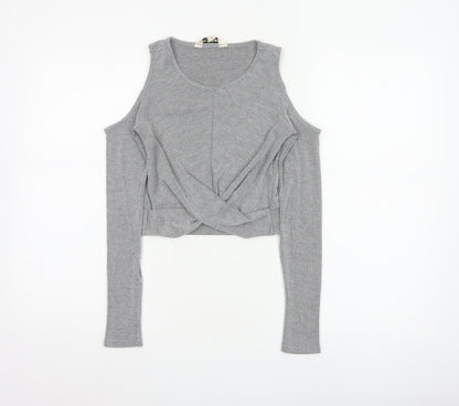 Miss Selfridge Women Grey UK 6 Cropped Cold Shoulder Ribbed Top