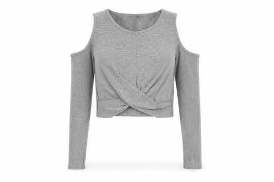 Miss Selfridge Women Grey UK 6 Cropped Cold Shoulder Ribbed Top