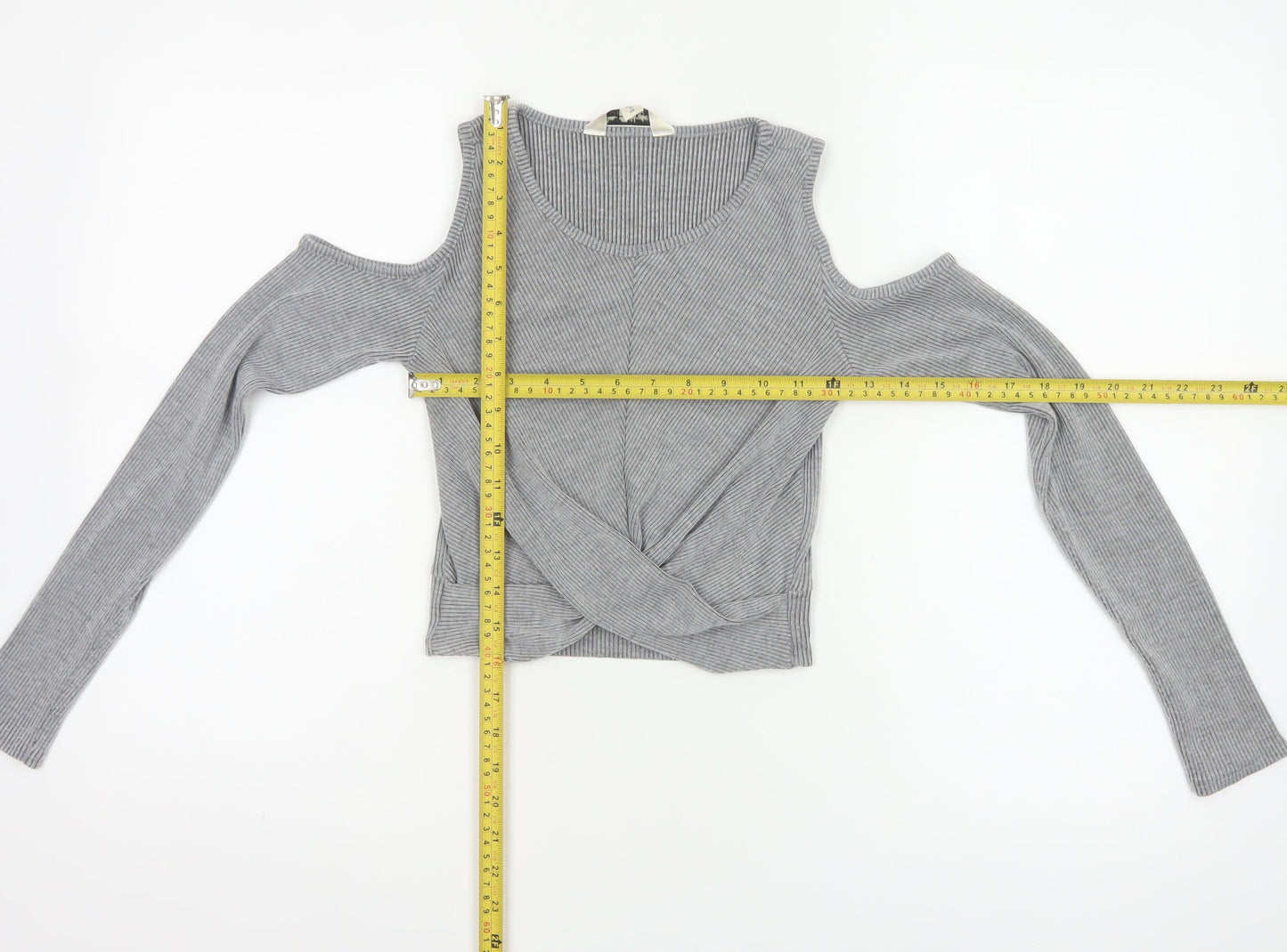 Miss Selfridge Women Grey UK 6 Cropped Cold Shoulder Ribbed Top