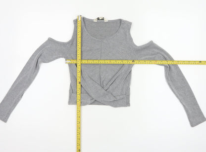 Miss Selfridge Women Grey UK 6 Cropped Cold Shoulder Ribbed Top