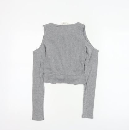 Miss Selfridge Women Grey UK 6 Cropped Cold Shoulder Ribbed Top