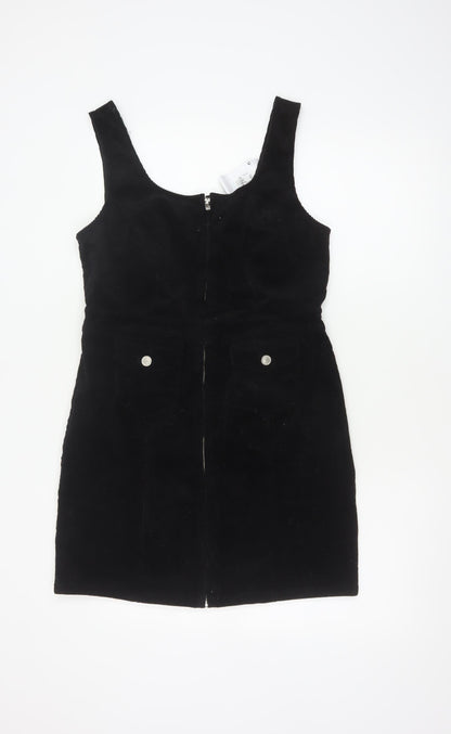 Denim Co Women Black UK 14 Corduroy Pinafore Mini Zip Dress