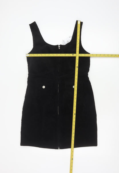 Denim Co Women Black UK 14 Corduroy Pinafore Mini Zip Dress