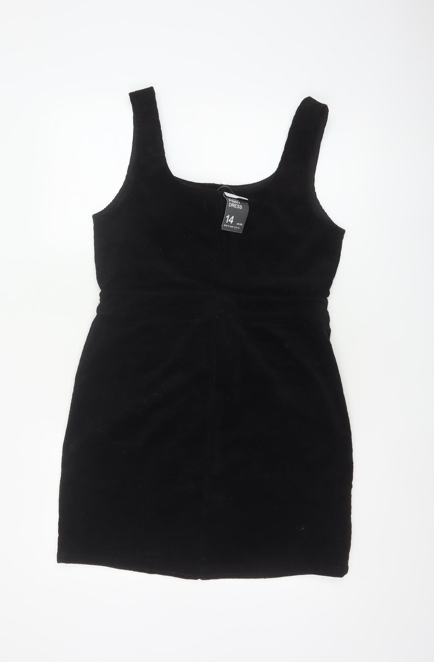 Denim Co Women Black UK 14 Corduroy Pinafore Mini Zip Dress