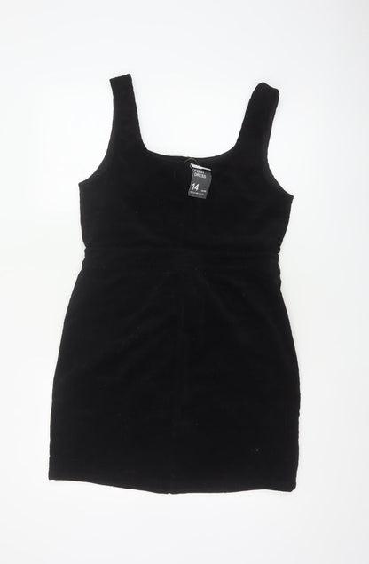 Denim Co Women Black UK 14 Corduroy Pinafore Mini Zip Dress