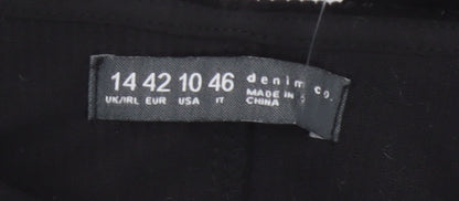 Denim Co Women Black UK 14 Corduroy Pinafore Mini Zip Dress