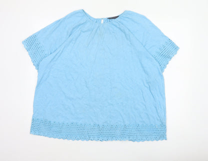 Marks & Spencer Women Blue UK 20 Cotton Broderie Anglaise Blouse