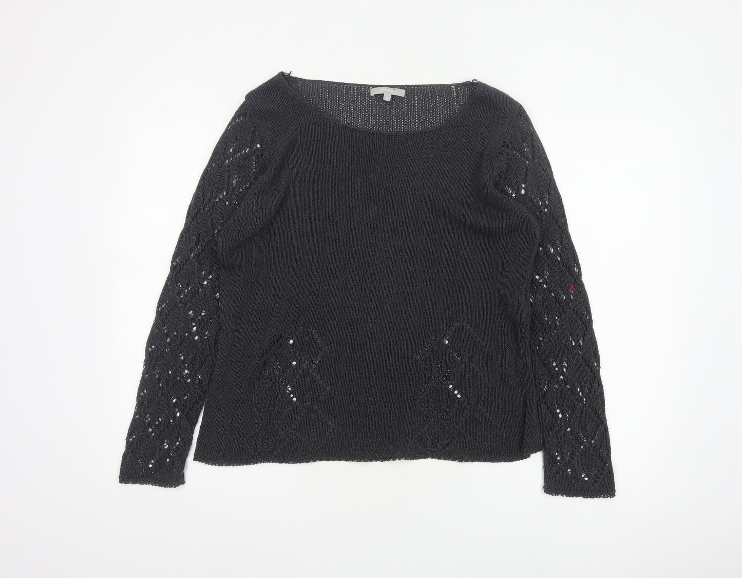 Marks and Spencer Women Black Size 16 Open Knit Raglan Pullover Jumper