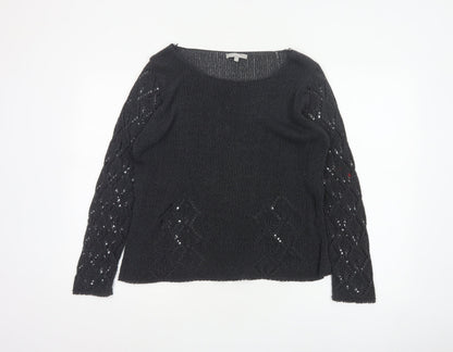 Marks and Spencer Women Black Size 16 Open Knit Raglan Pullover Jumper