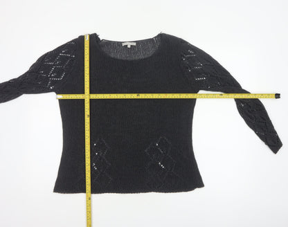 Marks and Spencer Women Black Size 16 Open Knit Raglan Pullover Jumper
