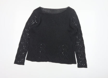 Marks and Spencer Women Black Size 16 Open Knit Raglan Pullover Jumper