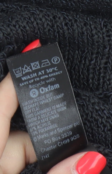 Marks and Spencer Women Black Size 16 Open Knit Raglan Pullover Jumper