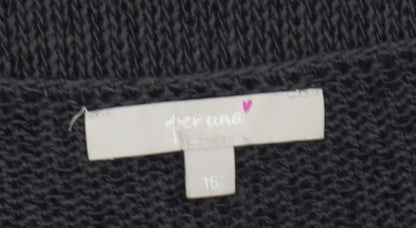Marks and Spencer Women Black Size 16 Open Knit Raglan Pullover Jumper