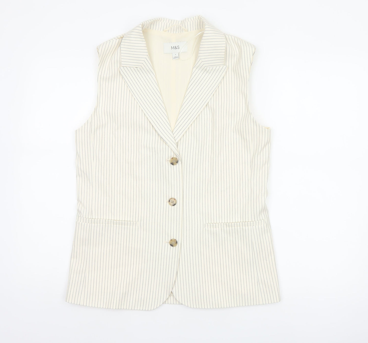 Marks and Spencer Women Ivory Pinstripe Size 8 Tailored Suit Waistcoat