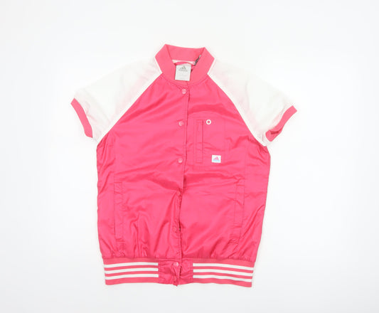 Additional front view of Adidas Women Pink White UK 12 Bomber Jacket Short Sleeve Clima