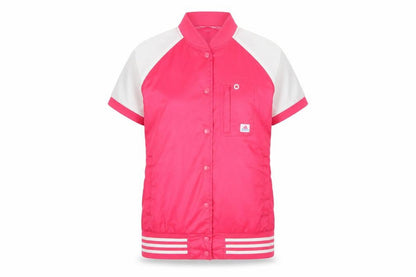 Front view of Adidas Women Pink White UK 12 Bomber Jacket Short Sleeve Clima
