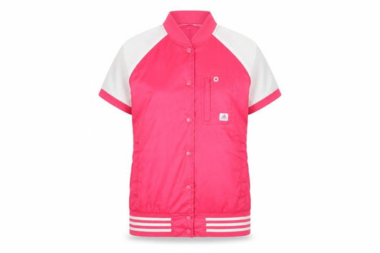 Front view of Adidas Women Pink White UK 12 Bomber Jacket Short Sleeve Clima