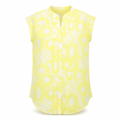 Monsoon Women Yellow UK 12 Geometric Cotton Short Sleeve Button-Up Blouse