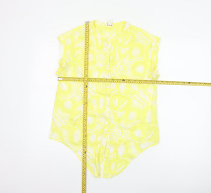Monsoon Women Yellow UK 12 Geometric Cotton Short Sleeve Button-Up Blouse