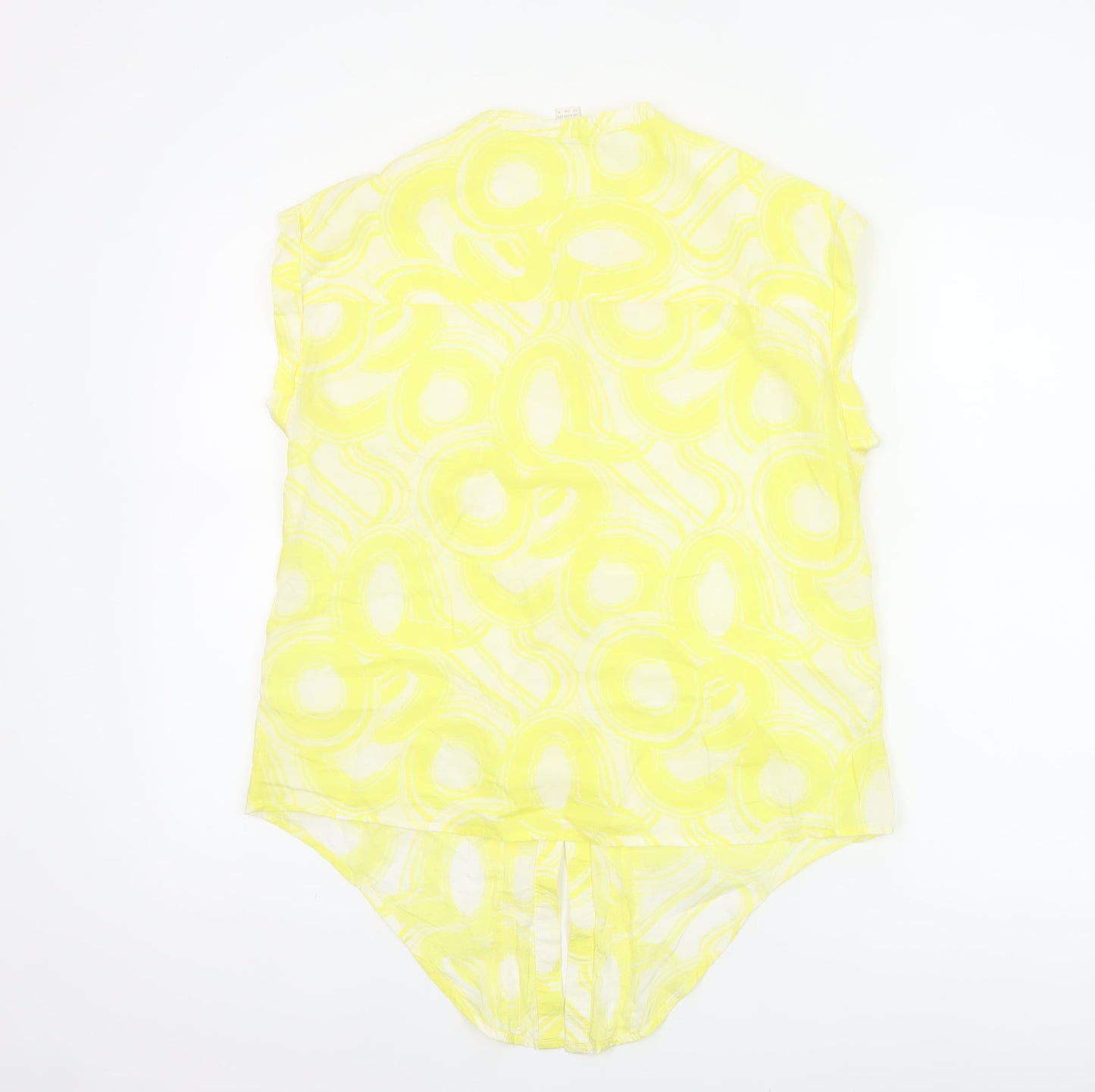 Monsoon Women Yellow UK 12 Geometric Cotton Short Sleeve Button-Up Blouse