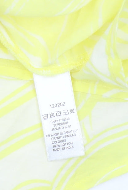 Monsoon Women Yellow UK 12 Geometric Cotton Short Sleeve Button-Up Blouse