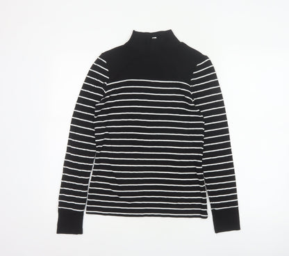 Warehouse Women Black White Striped High Neck Long Sleeve Top UK 8