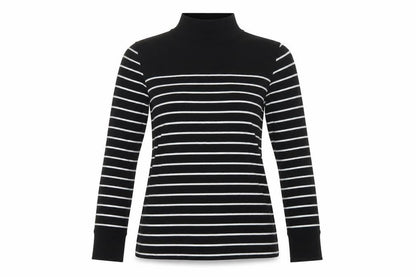 Warehouse Women Black White Striped High Neck Long Sleeve Top UK 8