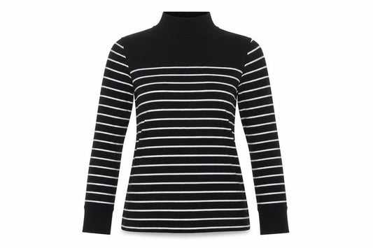 Warehouse Women Black White Striped High Neck Long Sleeve Top UK 8