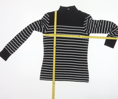Warehouse Women Black White Striped High Neck Long Sleeve Top UK 8