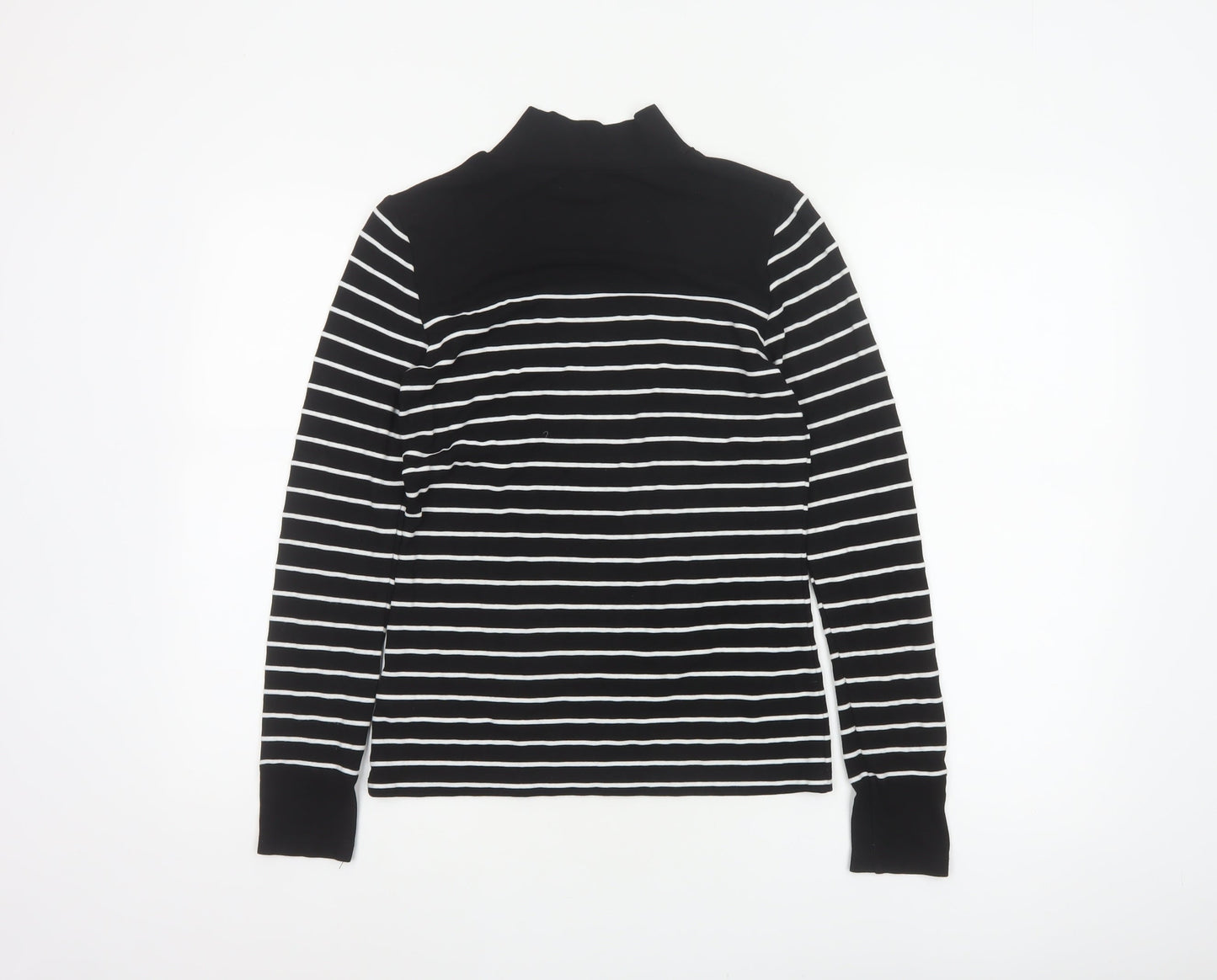 Warehouse Women Black White Striped High Neck Long Sleeve Top UK 8
