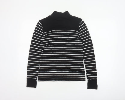Warehouse Women Black White Striped High Neck Long Sleeve Top UK 8
