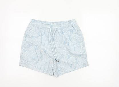 Next Mens Blue Leaf Print Swim Shorts Size S Drawstring