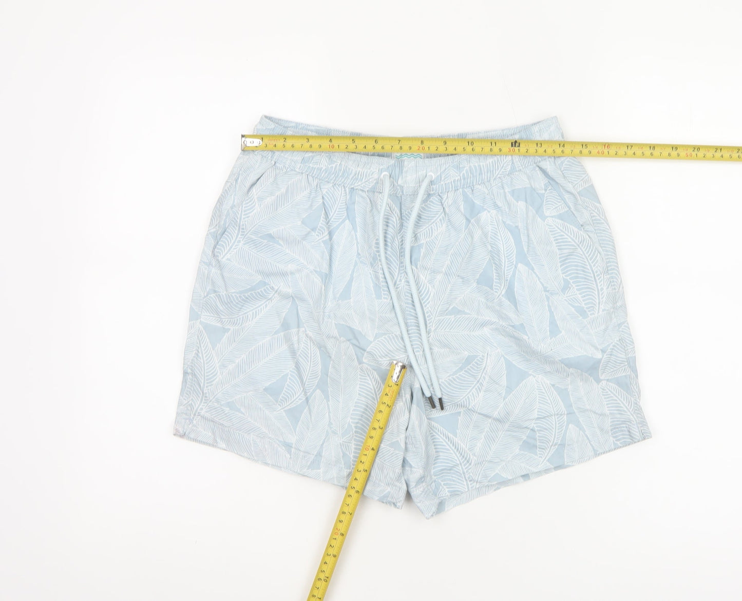 Next Mens Blue Leaf Print Swim Shorts Size S Drawstring